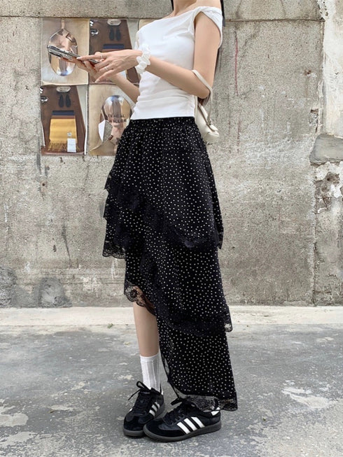 Ladies Vintage Asymmetrical Lacey Border Skirts